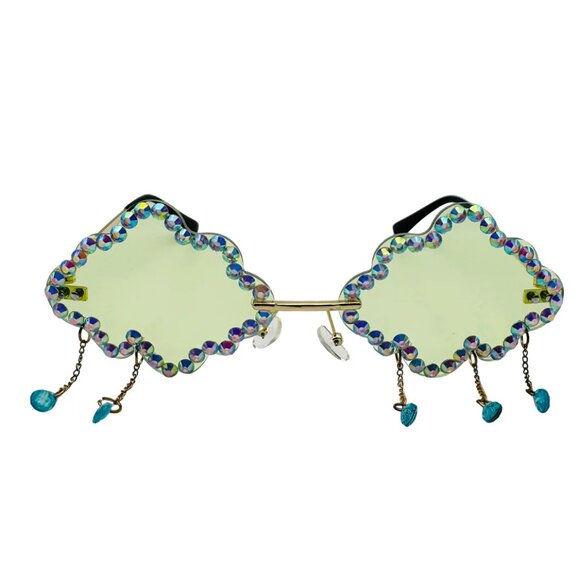7034 | Green Cloud Sunglasses with Raindrop Accents - Picture 1 of 5